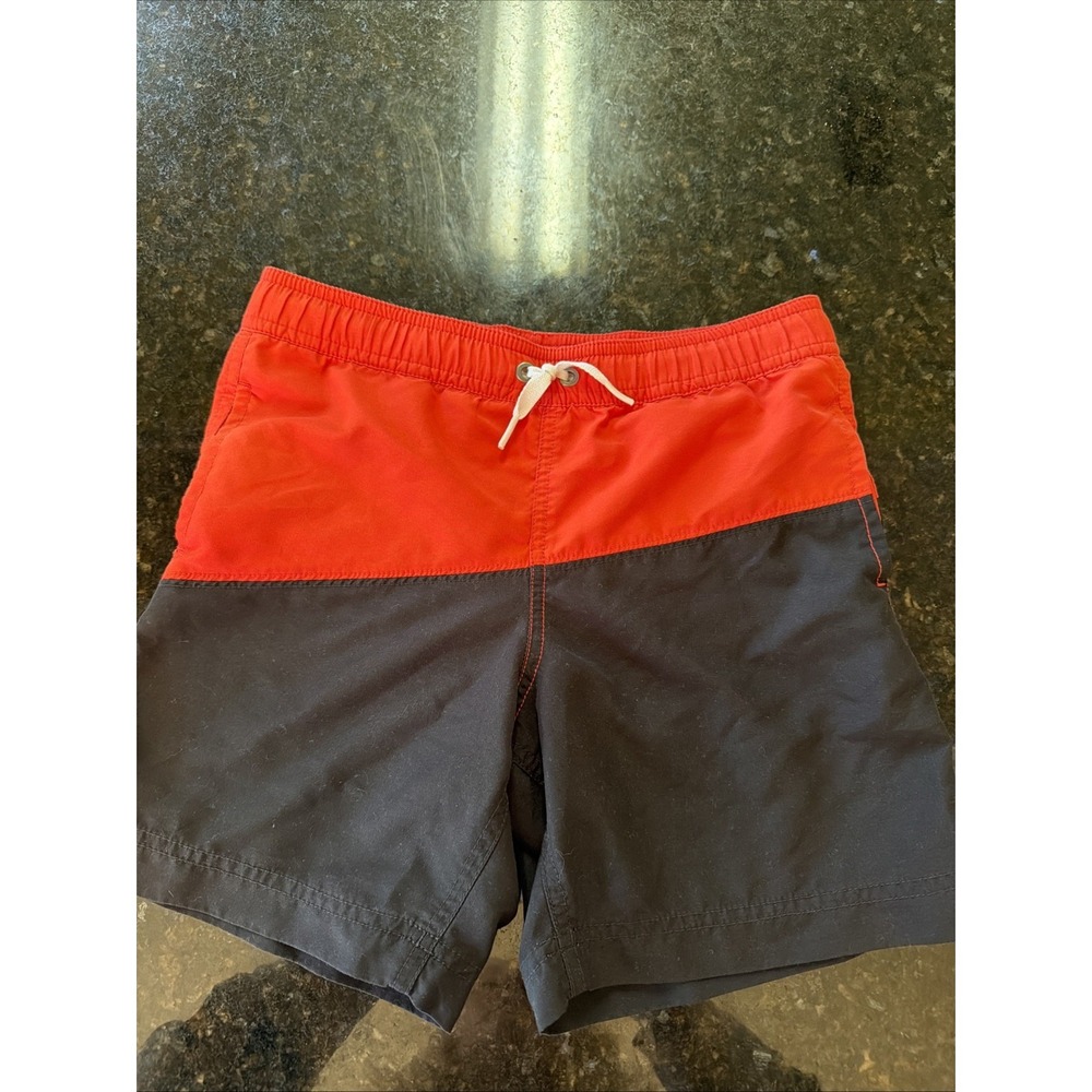 Hanna Andersson Boys Swim Trunks Sz 120 6-7 Red Navy Bottoms Bathing Suit Pocket